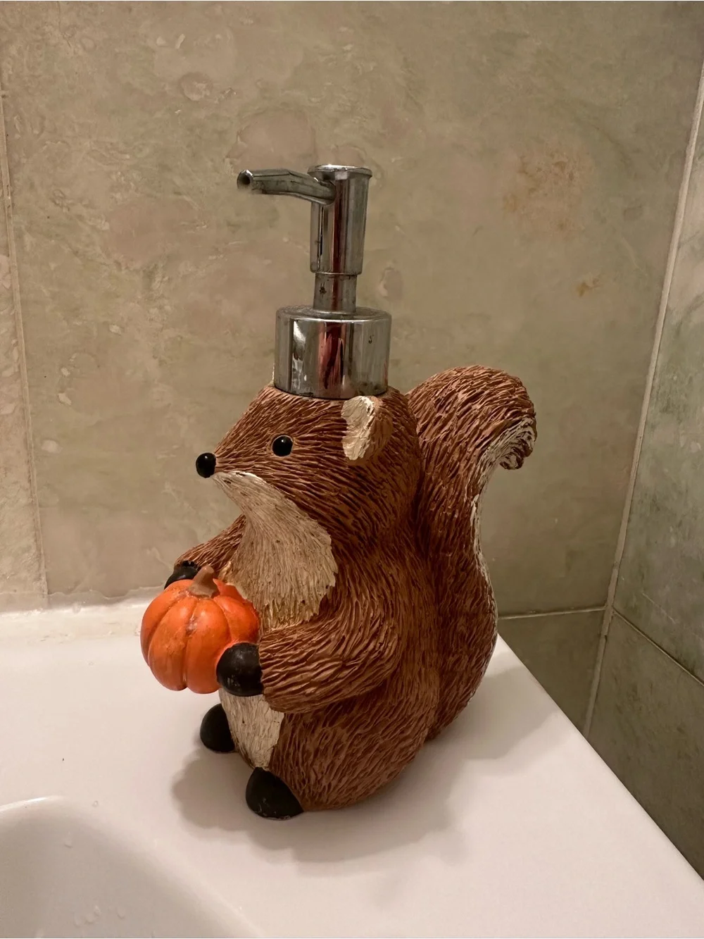 Woodland Squirrel W Pumpkin Hand Soap Pump Lotion Dispenser Fall Holiday Bath